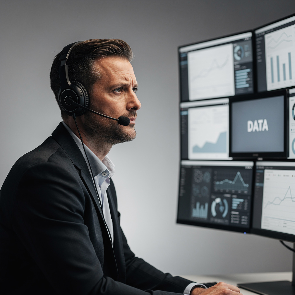 Belgian director monitoring screens in a control room