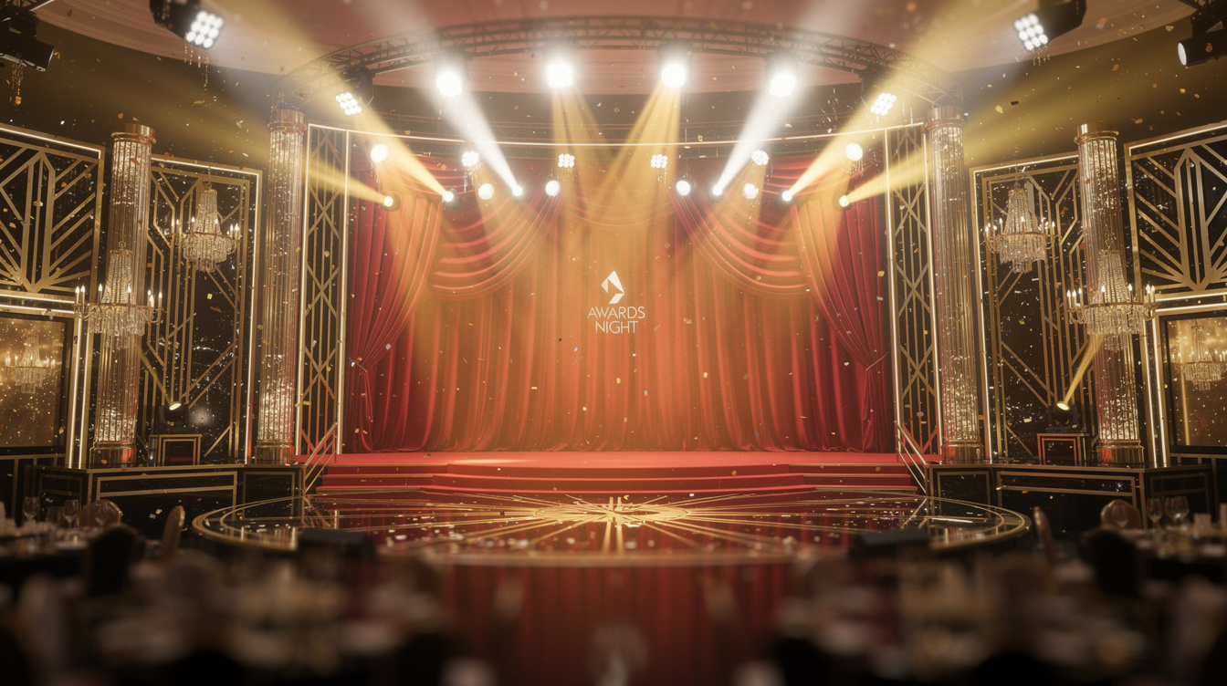 Glamorous award show stage full of lights and decor